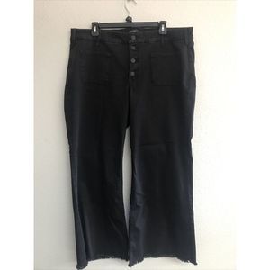 NYDJ Black Wide Leg Button Fly Ankle Jeans Trinity 16W Stretch Raw Hems Pockets